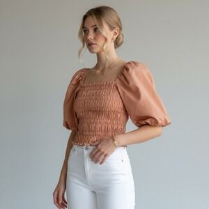 Mare‎ Mare x Anthropologie Womens Smock Puff Sleeve Top Size Small Boho Coastal